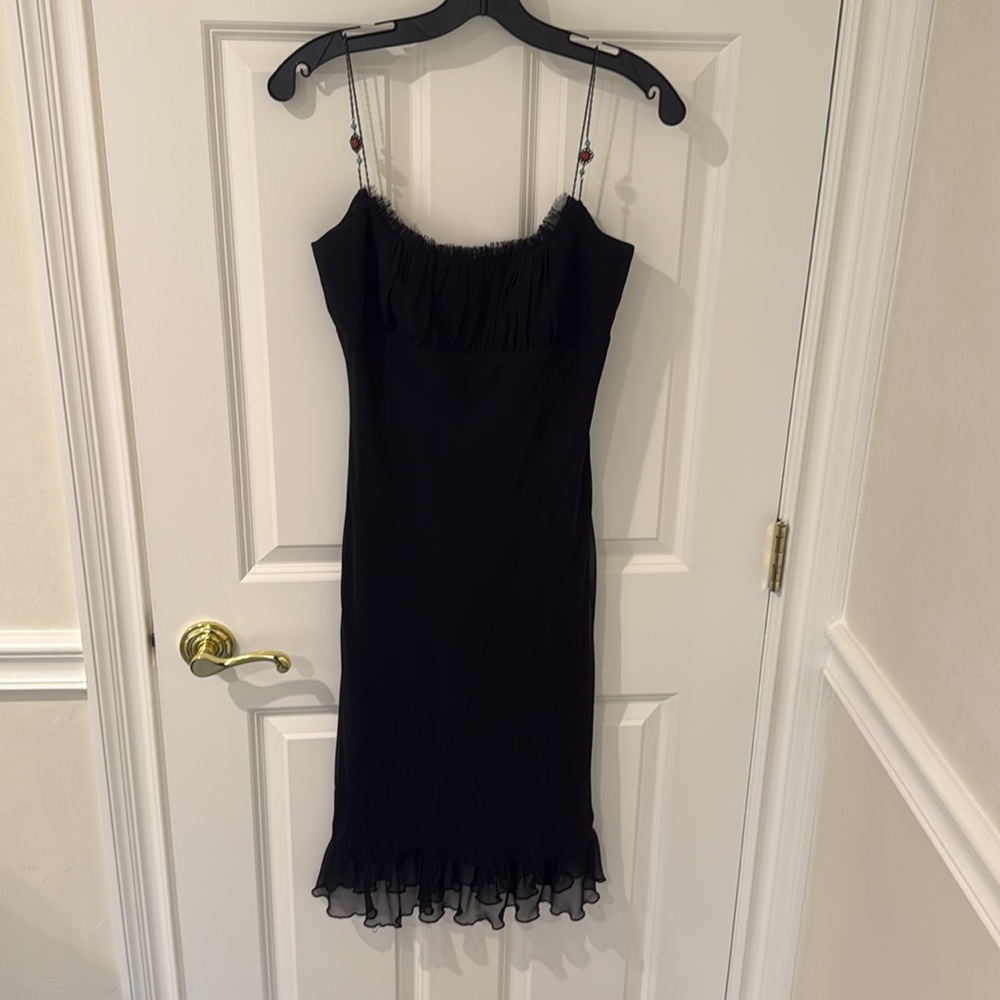 Abs By Allen Schwartz Womens Slip Dress Black Scoop Neck beaded straps